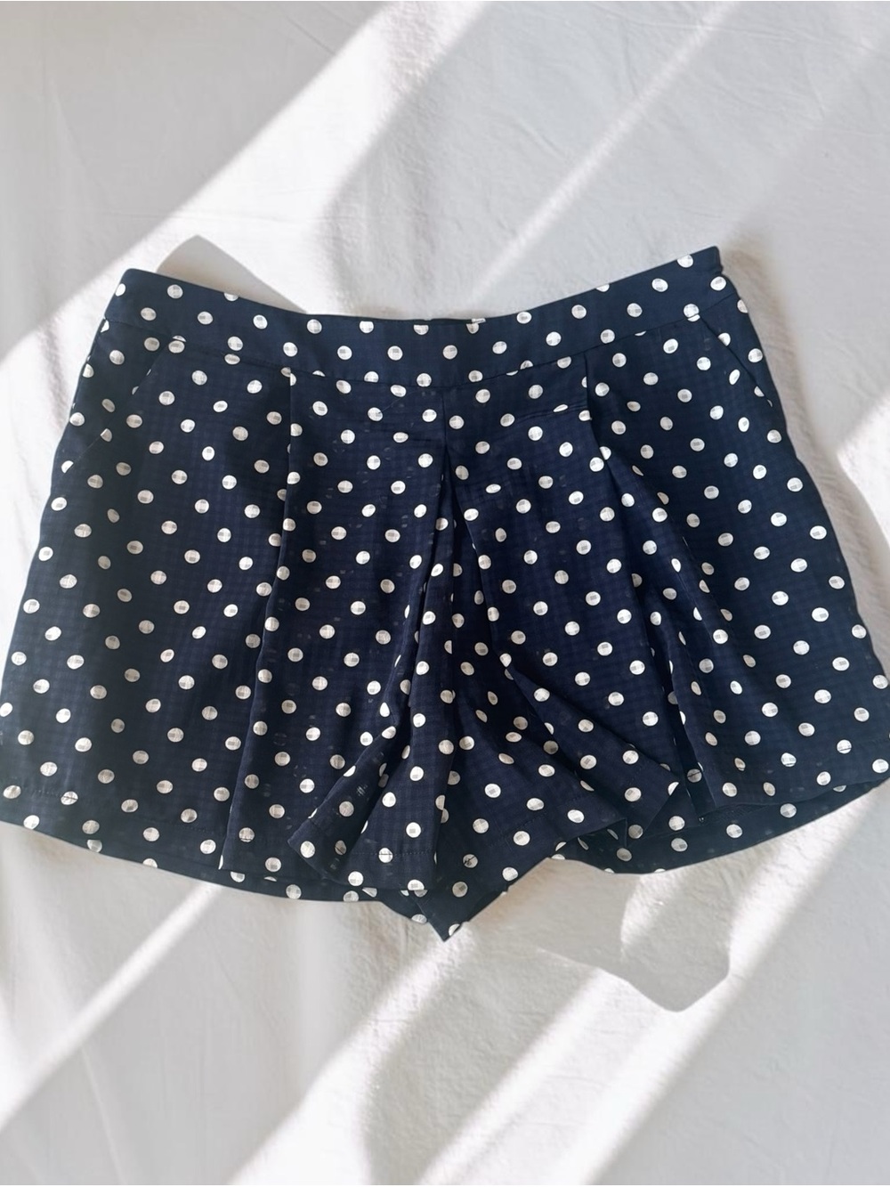 Skies Are Blue Navy and White Polka Dot High Waist Shorts